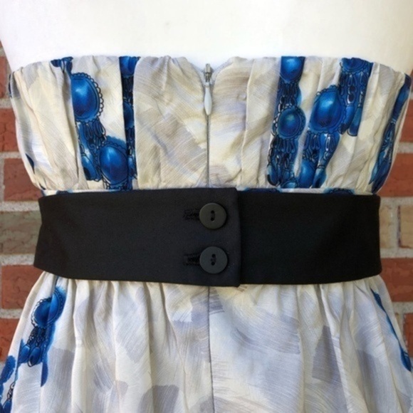 Nanette Lepore Silk White Black Blue Strapless Mini Dress 👗 - Picture 5 of 16